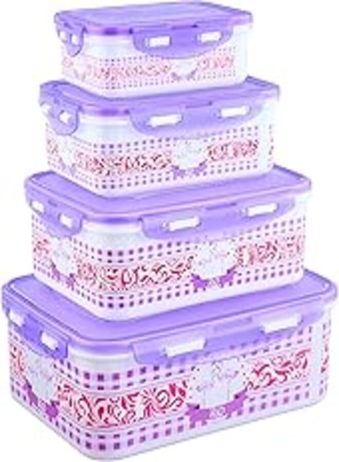 BB Claw top decorative 4pc rectangular plastic refrigerator set (2.5l-0.5l-250ml)-multicolor