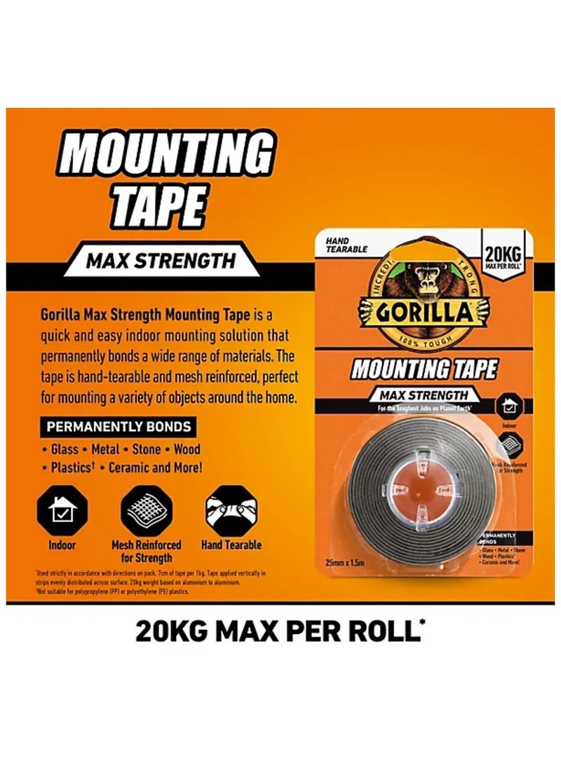 Gorilla Max strength Black Mounting Tape (L)1.5m (W)25mm - Image 2