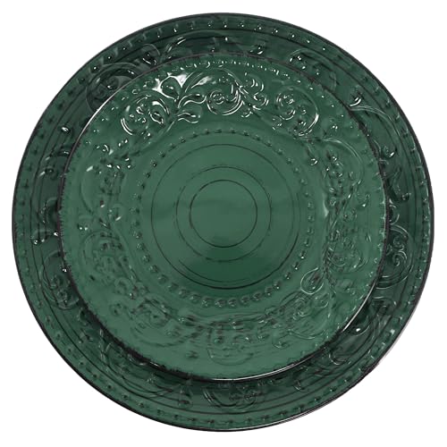 Elama Malibu Sea Glass 16-Piece Stoneware Embossed Pattern Reactive Glaze Dark Green Dinnerware Set, Tableware, Serveware Set (Sea Glass Green) - Image 3