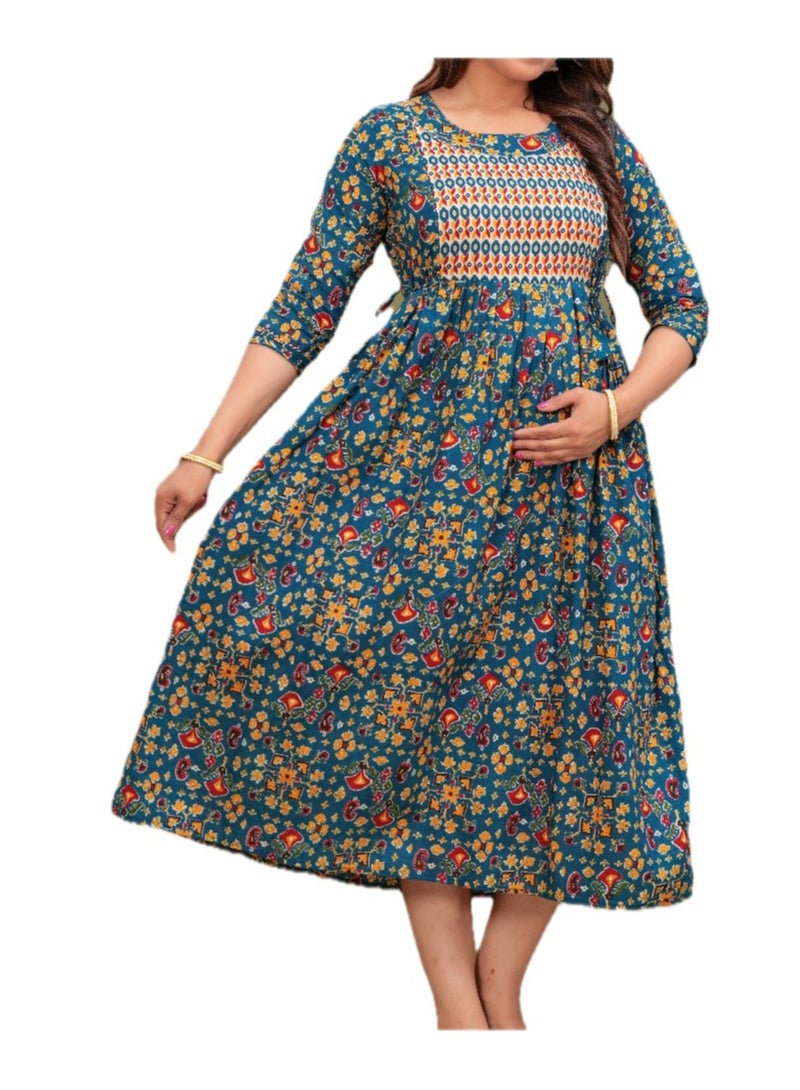 Zebees Cotton Maternity & Feeding Dress, Comfortable Fit, Concealed Zips  - Image 1