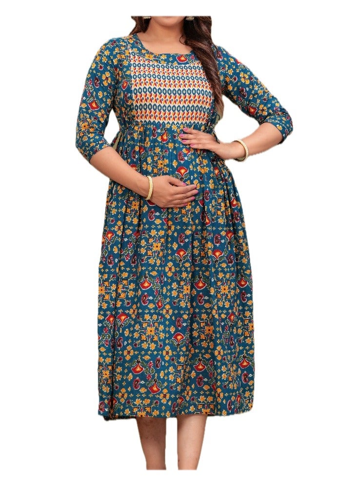 Zebees Cotton Maternity & Feeding Dress, Comfortable Fit, Concealed Zips  - Image 4