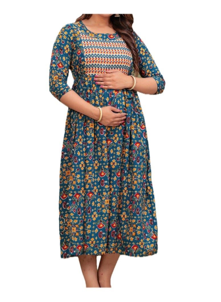 Zebees Cotton Maternity & Feeding Dress, Comfortable Fit, Concealed Zips  - Image 5