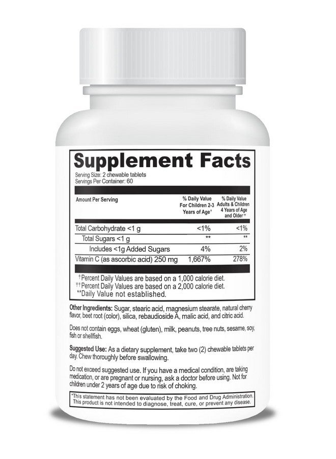 VitaWorks Kids Vitamin C Chewable Tablets 250mg - Vegan, GMO-Free, Gluten Free, Nut Free Vitamins - Dietary Supplement for Immune Support - for Children - 120 Chewables - Image 2