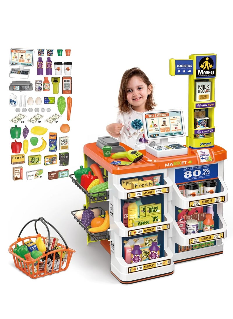 Market Supermarket 42 PCS Playset for Kids Toys Grocery Store Pretend Play Role Market Stall Toy Shop with Shopping Cart, Plays Kitchen Set for Toddlers, Best Outdoor Playset for Kids  - Image 1