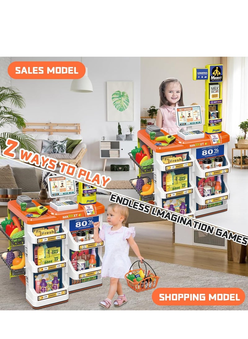Market Supermarket 42 PCS Playset for Kids Toys Grocery Store Pretend Play Role Market Stall Toy Shop with Shopping Cart, Plays Kitchen Set for Toddlers, Best Outdoor Playset for Kids  - Image 2