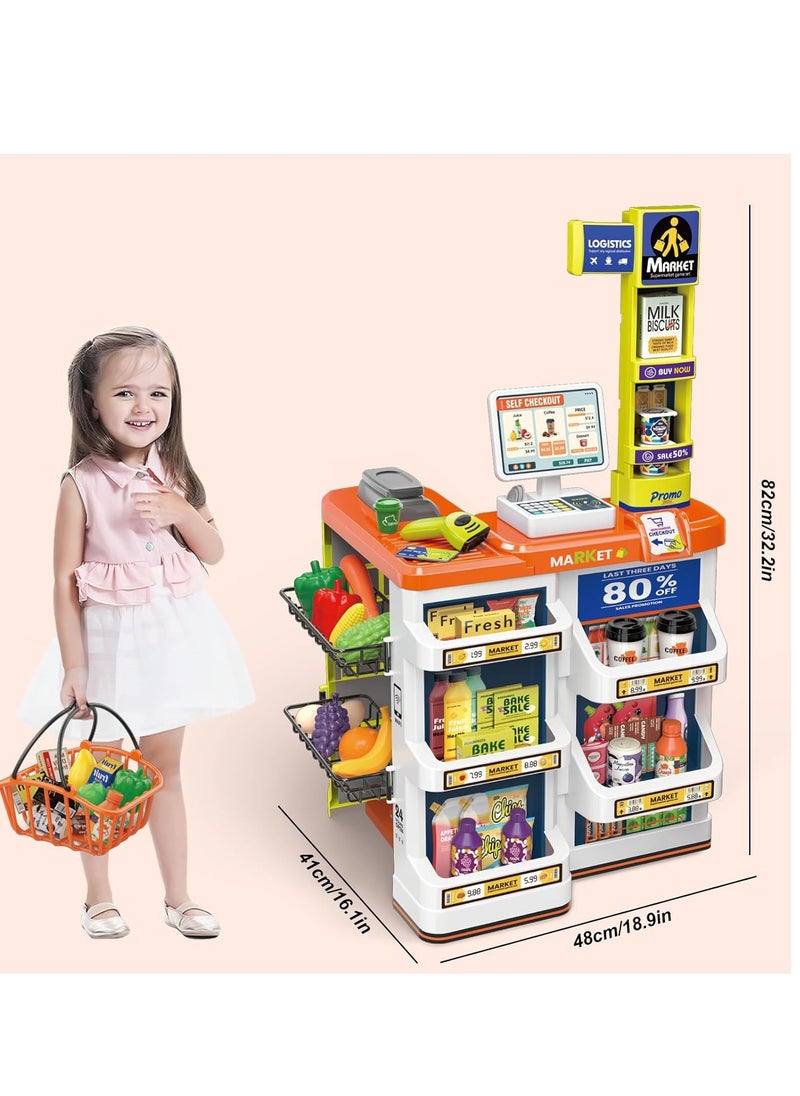 Market Supermarket 42 PCS Playset for Kids Toys Grocery Store Pretend Play Role Market Stall Toy Shop with Shopping Cart, Plays Kitchen Set for Toddlers, Best Outdoor Playset for Kids  - Image 4