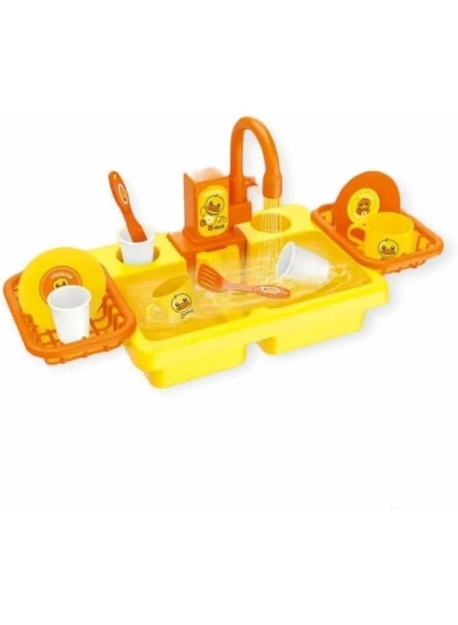 MUMS PLANET Kids Kitchen Sink Toy with Running Water - 19 Pcs Pretend Play Dish Washer Playset with Automatic Faucet, Utensils, and Drying Racks (Yellow Duck Theme). - Image 3