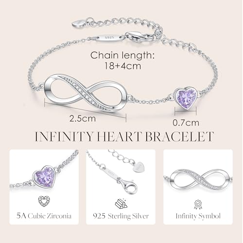 CDE Infinity Heart Symbol Charm Link Bracelet for Women 925 Sterling Silver Adjustable Mother's Day Gift Anniversary Jewelry Christmas Birthday Gifts for Wife Girlfriend Her - Image 5
