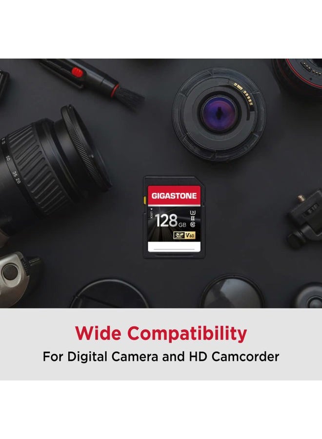 Gigastone GIGASTONE 128GB SD Card UHS-II V60 U3 SDXC Memory Card High Speed Read up to 250MB/s 4K Ultra HD UHD Video for DSLR Canon Nikon Sony Pentax Kodak Olympus Panasonic Digital Camera, with 1 Mini case  - Image 5