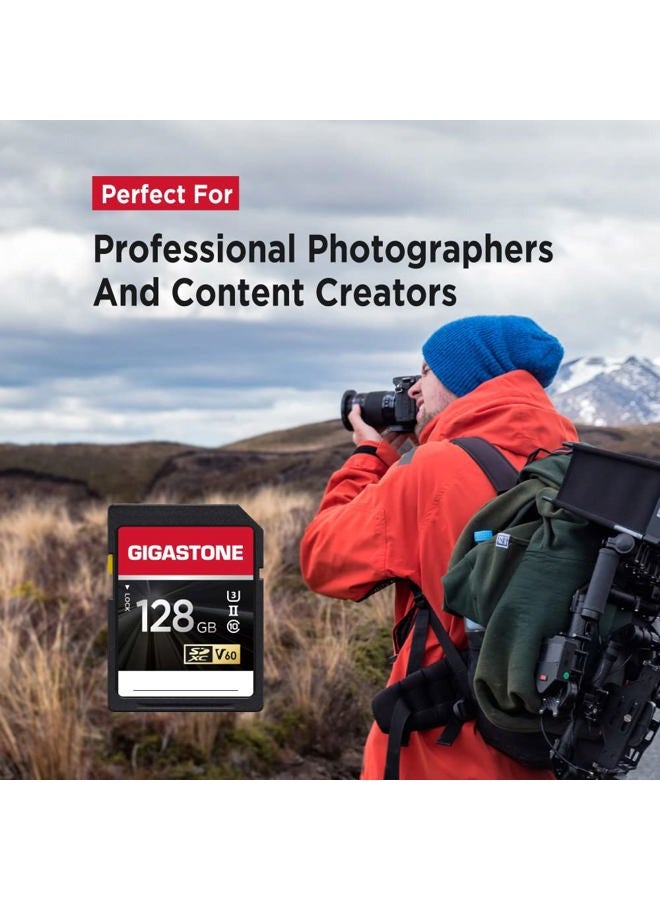 Gigastone GIGASTONE 128GB SD Card UHS-II V60 U3 SDXC Memory Card High Speed Read up to 250MB/s 4K Ultra HD UHD Video for DSLR Canon Nikon Sony Pentax Kodak Olympus Panasonic Digital Camera, with 1 Mini case  - Image 4