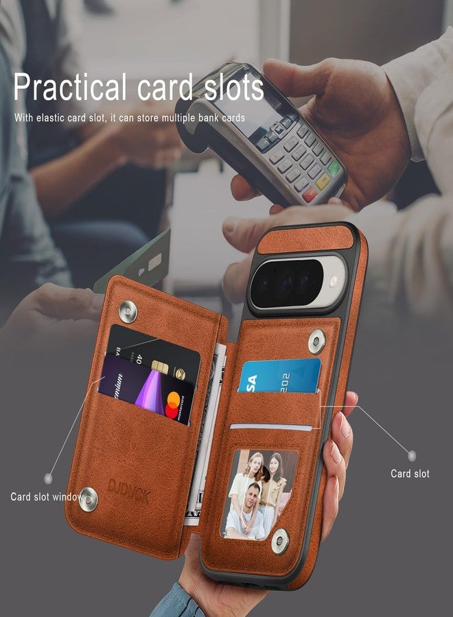 DJDUCK Designed for Google Pixel 10/10 Pro Case Wallet with Card Holder, [Magnetic Clasp Cover] [RFID Blocking Leather Protection] Shockproof Women Men Cases for Pixel 10 Light Brown - Image 3