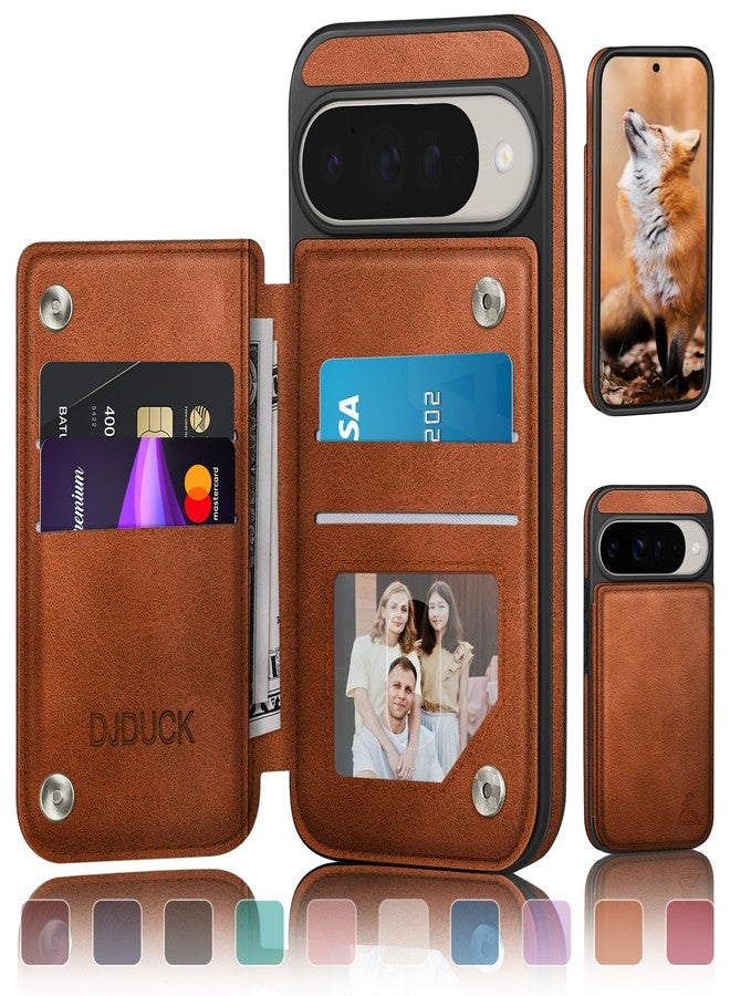 DJDUCK Designed for Google Pixel 10/10 Pro Case Wallet with Card Holder, [Magnetic Clasp Cover] [RFID Blocking Leather Protection] Shockproof Women Men Cases for Pixel 10 Light Brown - Image 1