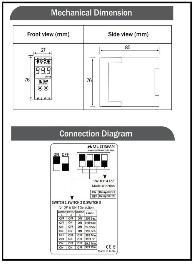 شاشة عرض رقمية DIN-63، تشغيل/إيقاف تناظري، تأخير، 76 × 28 × 85 مم - Image 4