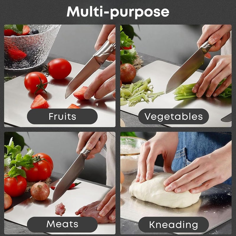 Nexso Stainless Steel Cutting Boards for Kitchen – Set of 2 | Food-Grade Hygienic, Easy to Clean, Dishwasher Safe | Cutting Board Stainless Steel - Image 3