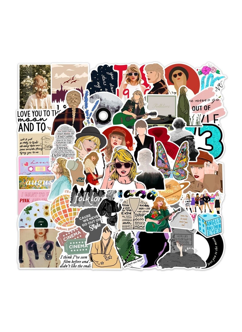 50 pcs Singer Taylor Stickers of Vinyl Folklore Evermore Laptop Stickers for Laptops, Computers, Hydro Flasks, Skateboard, and Travel Case  - Image 1