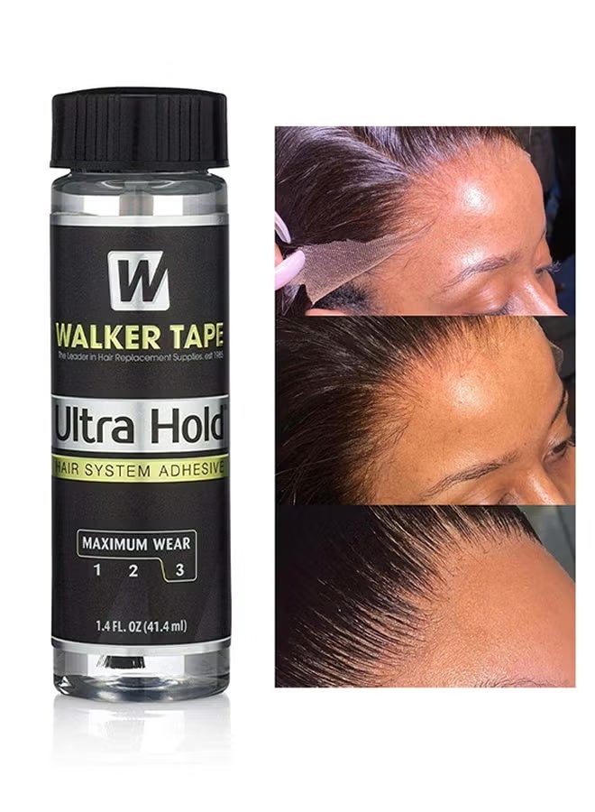 Walker Tape Ultra Hold Hair System Adhesive 1.4oz With Brush Applicator, Waterproof Hair Glue For Wigs, Lace Glue Hair Bonding Glue For Hair Extensions, Long Lasting Hold Up Adhesive Wig Essentials - Image 1