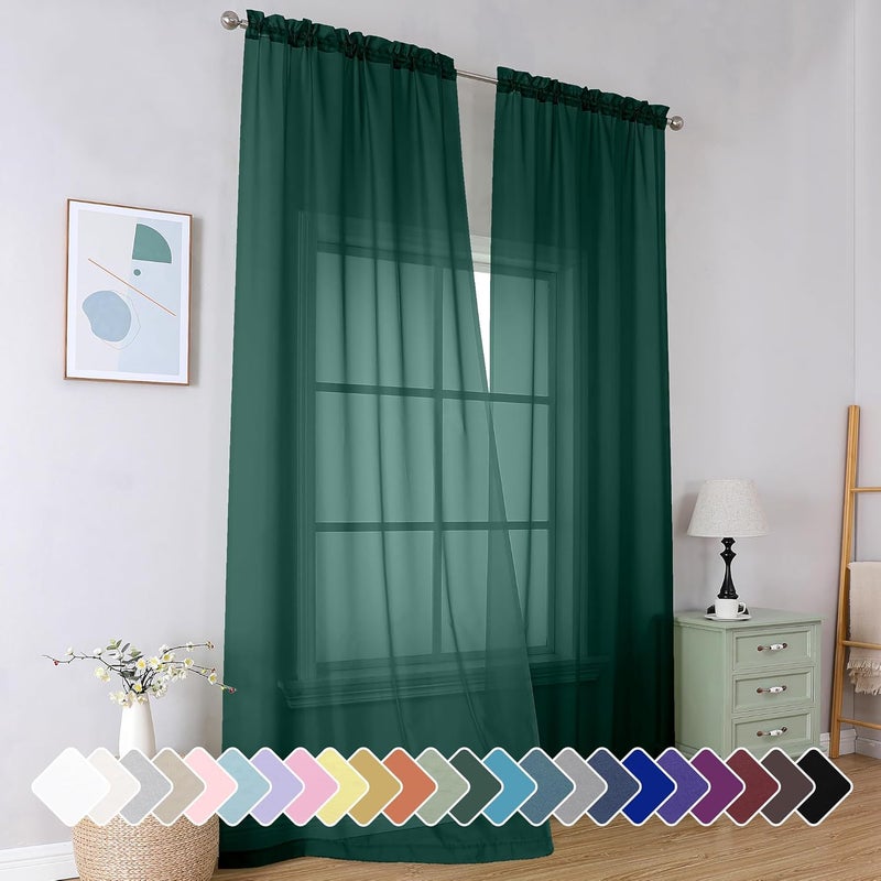 SimpleBrand Hunter Transparent Curtains, 96 inches long, 2 panels, light filtering rod pocket, solid color, elegant curtains and drapes for living room, bedroom, 42 x 96 inches (W x L) - Image 1