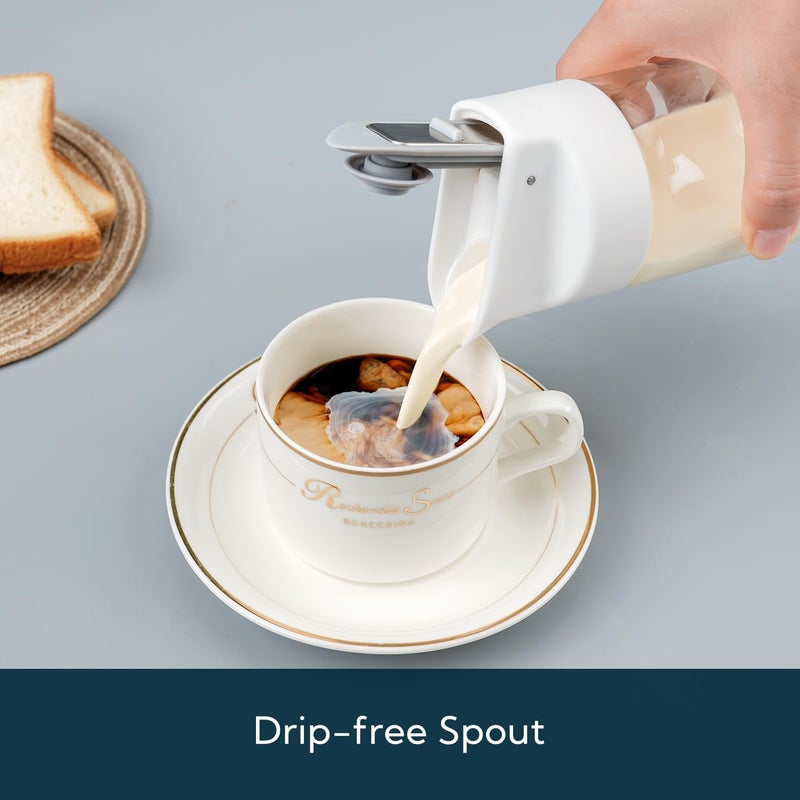 KITCHENDAO Glass Creamer with Fresh-Keeping Lock Mechanism, Drip-free Spout, 12 oz Milk Pitcher with Lid, Borosilicate Glass Creamer Container, Dishwasher Safe - Image 4