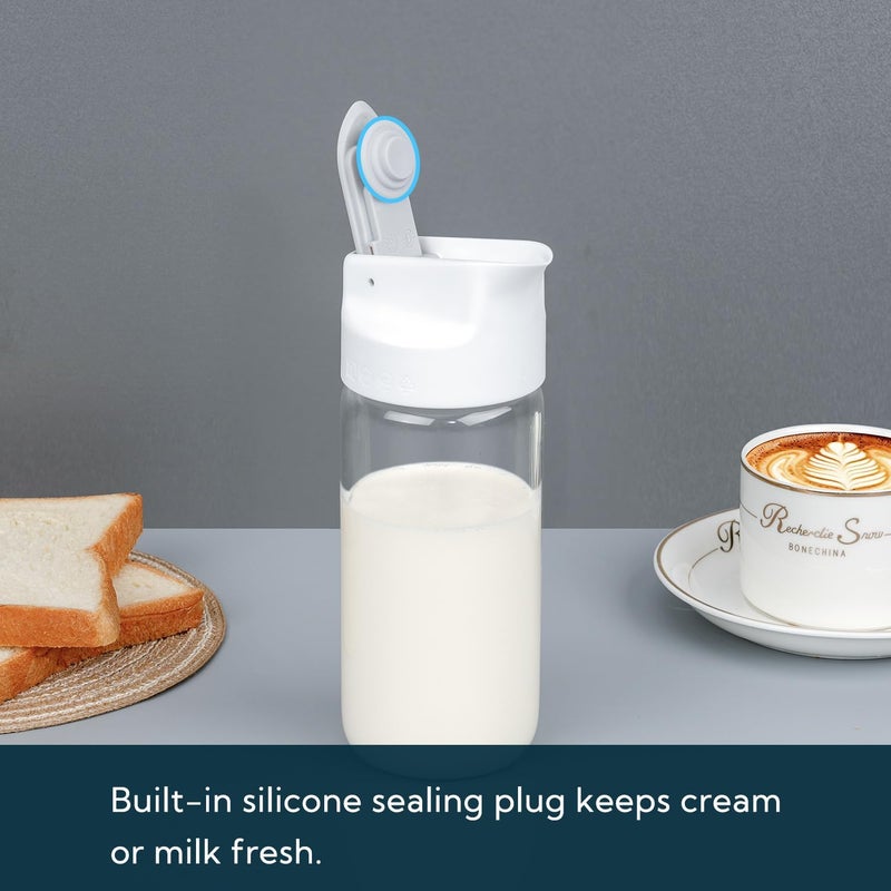 KITCHENDAO Glass Creamer with Fresh-Keeping Lock Mechanism, Drip-free Spout, 12 oz Milk Pitcher with Lid, Borosilicate Glass Creamer Container, Dishwasher Safe - Image 3