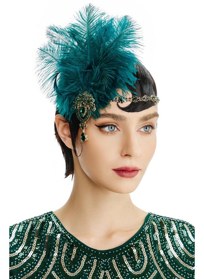 BABEYOND Women'S Ostrish Feather Crystal Teal Headband Wedding Bridal Feather Headband Flapper Headpiece 1920S (Cyan) - Image 3
