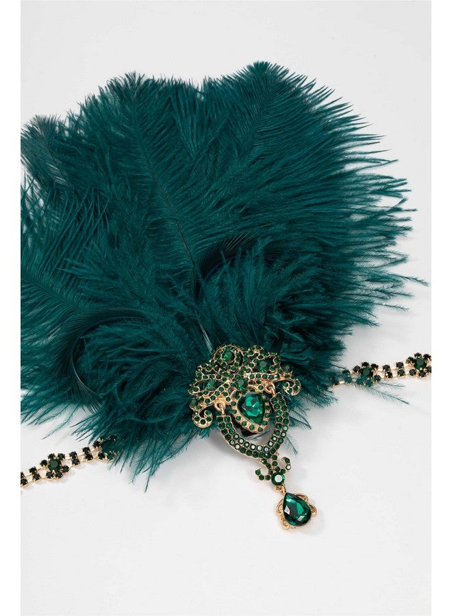 BABEYOND Women'S Ostrish Feather Crystal Teal Headband Wedding Bridal Feather Headband Flapper Headpiece 1920S (Cyan) - Image 2