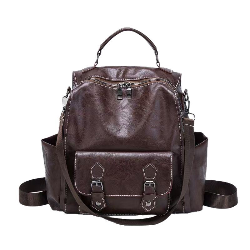 College Student Backpack, PU Leather, Solid Color, 2024 Commuter Style - Image 2