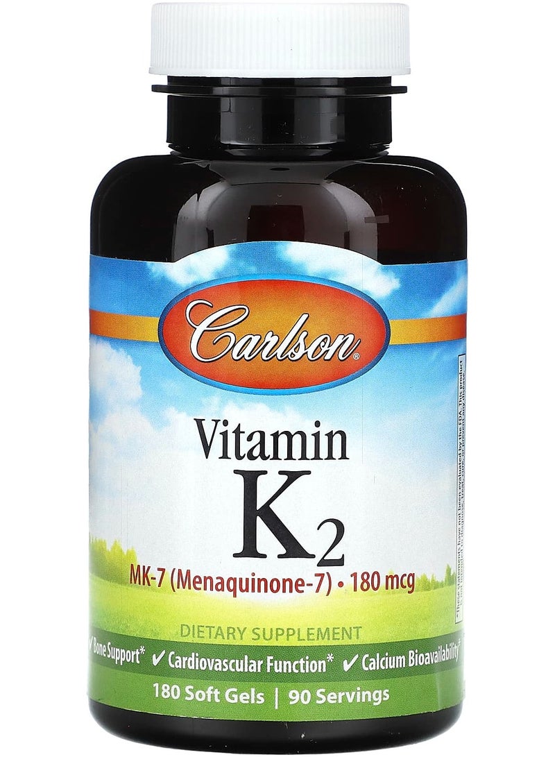 فيتامين ك2، 180 ميكروغرام، 180 كبسولة لينة (90 ميكروغرام لكل كبسولة لينة)