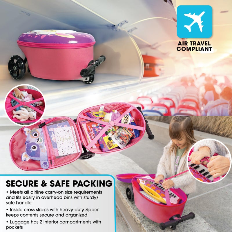 KIDDIETOTES Ride-On Scooter Suitcase for Kids â€“ Hardside Lightweight Carry-On Luggage with Foldable Scooter, LED Wheels, Travel Fun for Toddlers & Children - Image 4