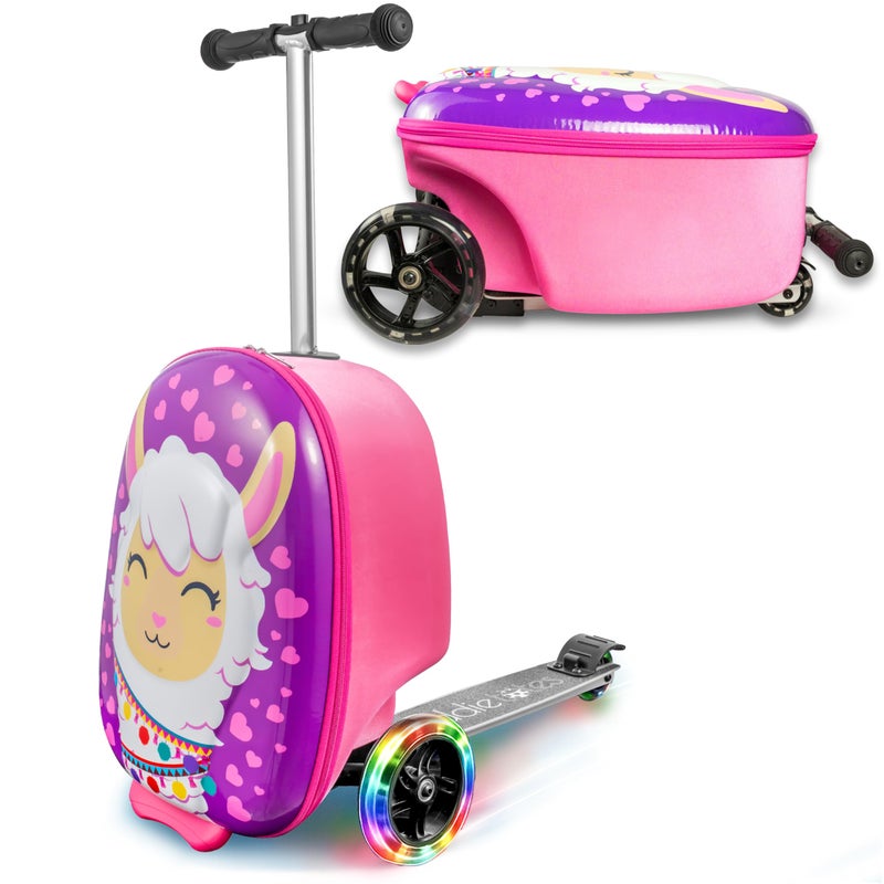 KIDDIETOTES Ride-On Scooter Suitcase for Kids â€“ Hardside Lightweight Carry-On Luggage with Foldable Scooter, LED Wheels, Travel Fun for Toddlers & Children - Image 1