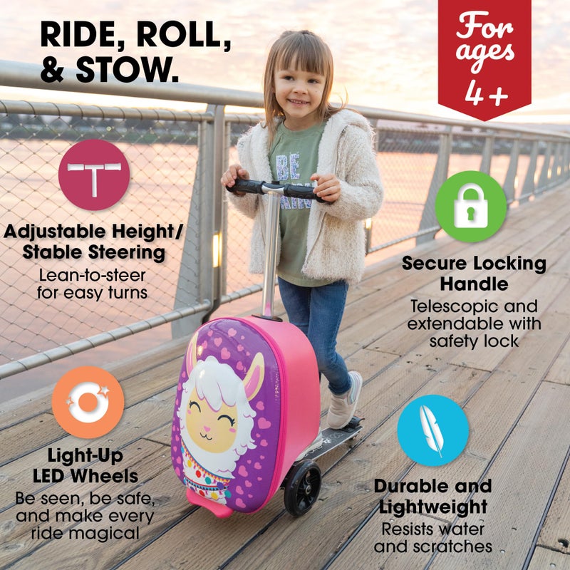 KIDDIETOTES Ride-On Scooter Suitcase for Kids â€“ Hardside Lightweight Carry-On Luggage with Foldable Scooter, LED Wheels, Travel Fun for Toddlers & Children - Image 2