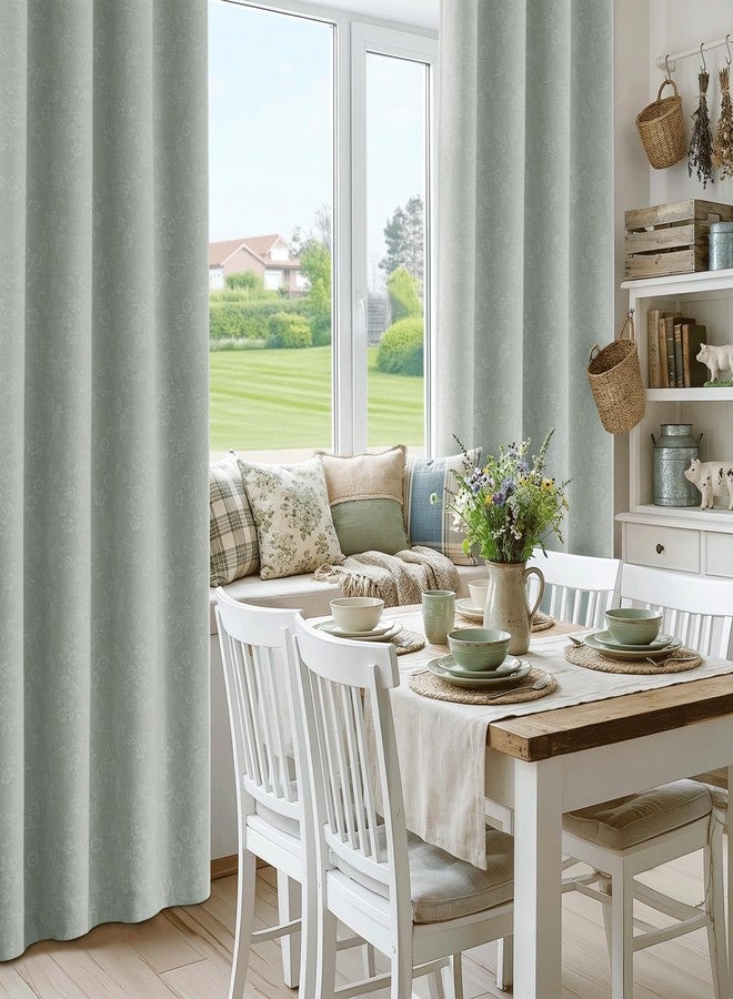 Beauoop Green Floral Jacquard Blackout Curtains 84 Inches Long 2 Panels for Living Room Bedroom Chenille Flower Room Darkening Thermal Insulated Soundproof Grommet Window Drapes, 52x84 Set of 2 - Image 5