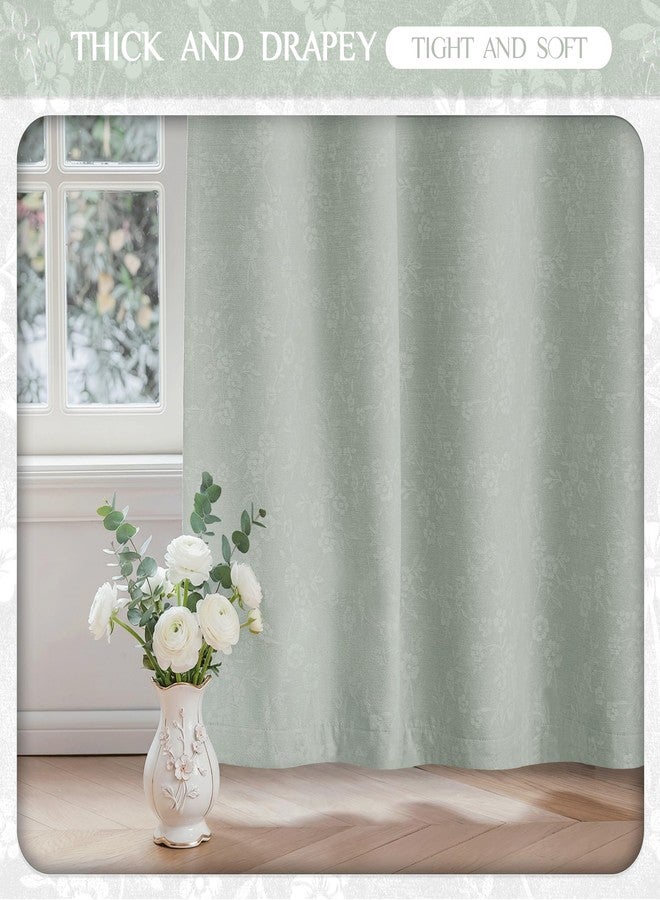 Beauoop Green Floral Jacquard Blackout Curtains 84 Inches Long 2 Panels for Living Room Bedroom Chenille Flower Room Darkening Thermal Insulated Soundproof Grommet Window Drapes, 52x84 Set of 2 - Image 4