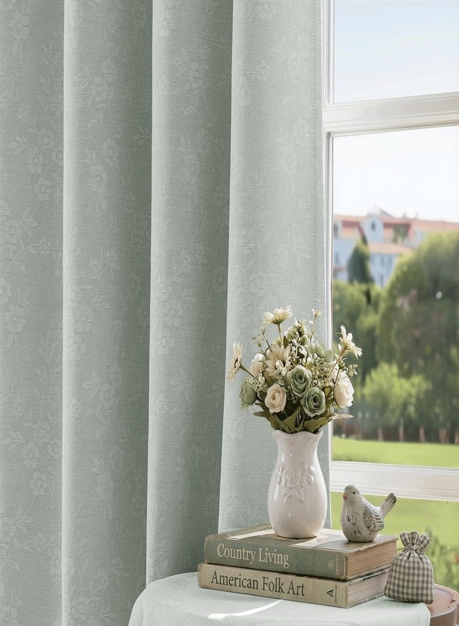 Beauoop Green Floral Jacquard Blackout Curtains 84 Inches Long 2 Panels for Living Room Bedroom Chenille Flower Room Darkening Thermal Insulated Soundproof Grommet Window Drapes, 52x84 Set of 2 - Image 1