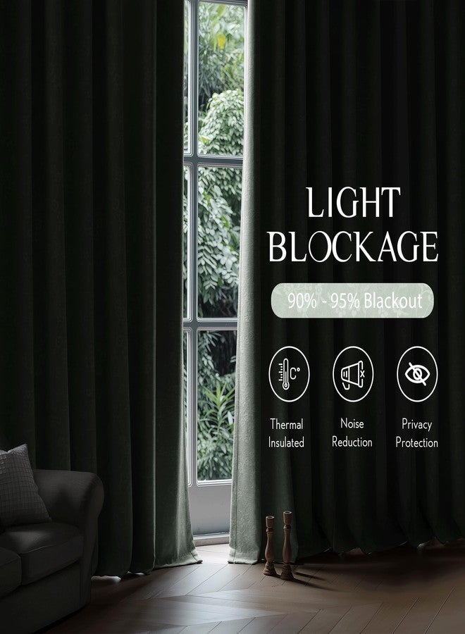 Beauoop Green Floral Jacquard Blackout Curtains 84 Inches Long 2 Panels for Living Room Bedroom Chenille Flower Room Darkening Thermal Insulated Soundproof Grommet Window Drapes, 52x84 Set of 2 - Image 2