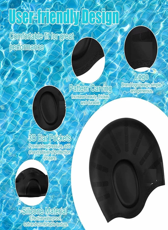Spanker Unisex Swim Caps with 3D Ear Protection,Silicone Swimming Hats for Women Men Kids Adults Pack of 2 (Blue and Black Combo) with Ear and Nose Protection Set SSTP - Image 2