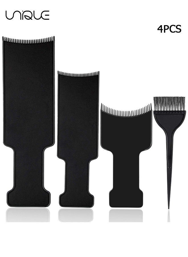 Unique 4Pcs Highlighting Board and Brush Kit Flat Top Paddle Board Comb Hair Highlighting Sectioning Comb Set Hair Coloring Brushï¼Œ3Pcs Tinting Paddles 1Pcs Hair Coloring Brush - For Hair Dye & Salon Uses - Image 1