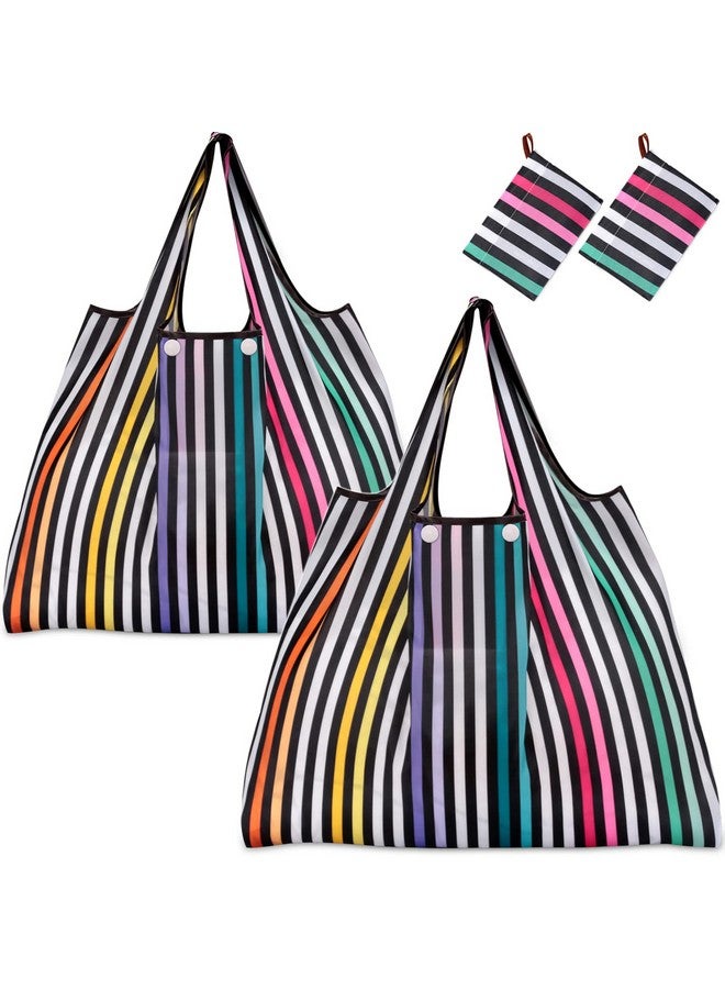 KINGMAS Reusable Grocery Bags, 2 Pack Eco-Friendly Folding Tote Shopping Bag fits in Pocket, Washable Waterproof Nylon Pouch Bags - Image 1