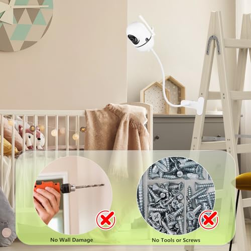 CaGuan Flexible Baby Monitor Mount for HelloBaby HB6550/HB65/HB40/HB6339/HB66/HB6550Pro, ANMEATE SM935E, Baby Camera Mount Holder Stand with 15.7 inch, Attach to Baby Crib Without Wall Damage - Image 4