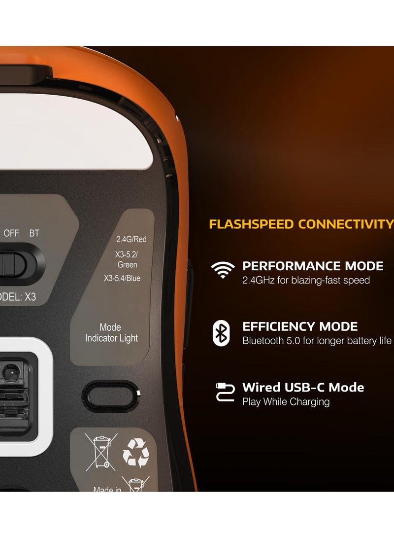 Attack Shark X3 Lightweight Wireless Gaming Mouse with Tri-Mode 2.4G/USB-C Wired/Bluetooth,Up to 26K DPI, PAW3395 Optical Sensor,5 programmable Buttons for PC/Laptop/Win/Mac - Image 4