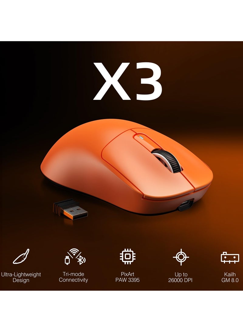 Attack Shark X3 Lightweight Wireless Gaming Mouse with Tri-Mode 2.4G/USB-C Wired/Bluetooth,Up to 26K DPI, PAW3395 Optical Sensor,5 programmable Buttons for PC/Laptop/Win/Mac - Image 2