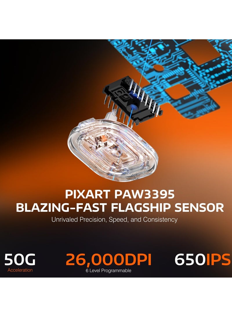 Attack Shark X3 Lightweight Wireless Gaming Mouse with Tri-Mode 2.4G/USB-C Wired/Bluetooth,Up to 26K DPI, PAW3395 Optical Sensor,5 programmable Buttons for PC/Laptop/Win/Mac - Image 5