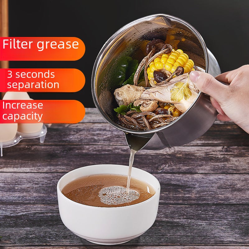 304 Stainless Steel Household Oil Filter Cup Soup Oil Separation Cup Yuezi Oil Separator Soup Pot Skimming Oil Filter Kitchen([without cover] 304 oil separator) - Image 4