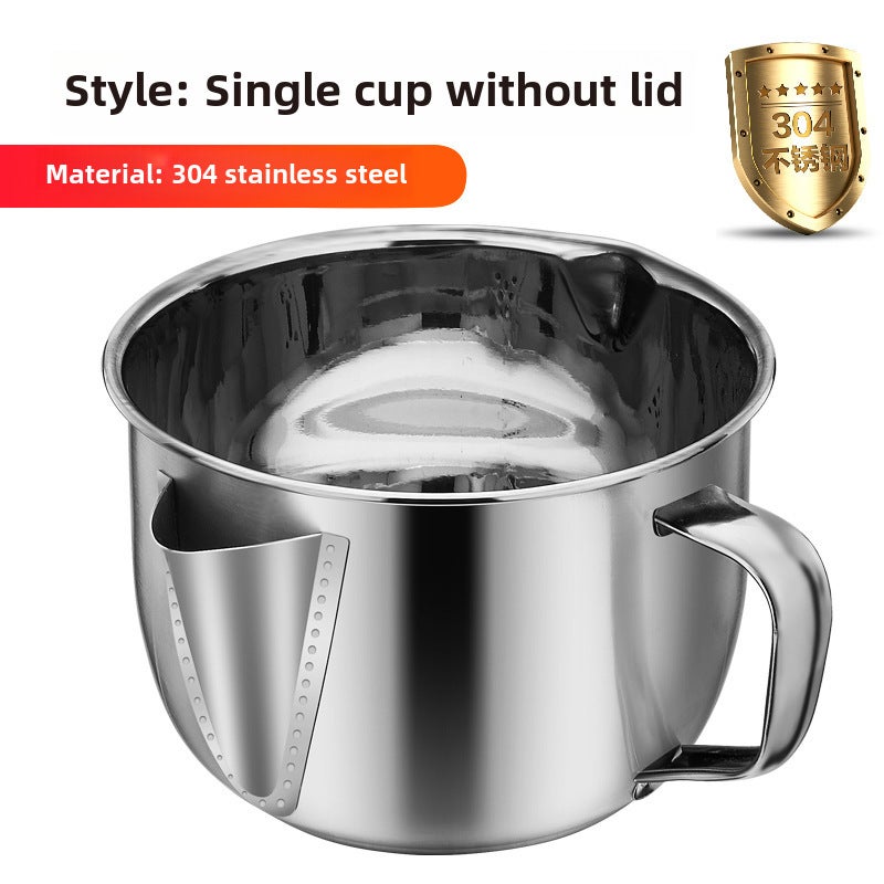 304 Stainless Steel Household Oil Filter Cup Soup Oil Separation Cup Yuezi Oil Separator Soup Pot Skimming Oil Filter Kitchen([without cover] 304 oil separator) - Image 1