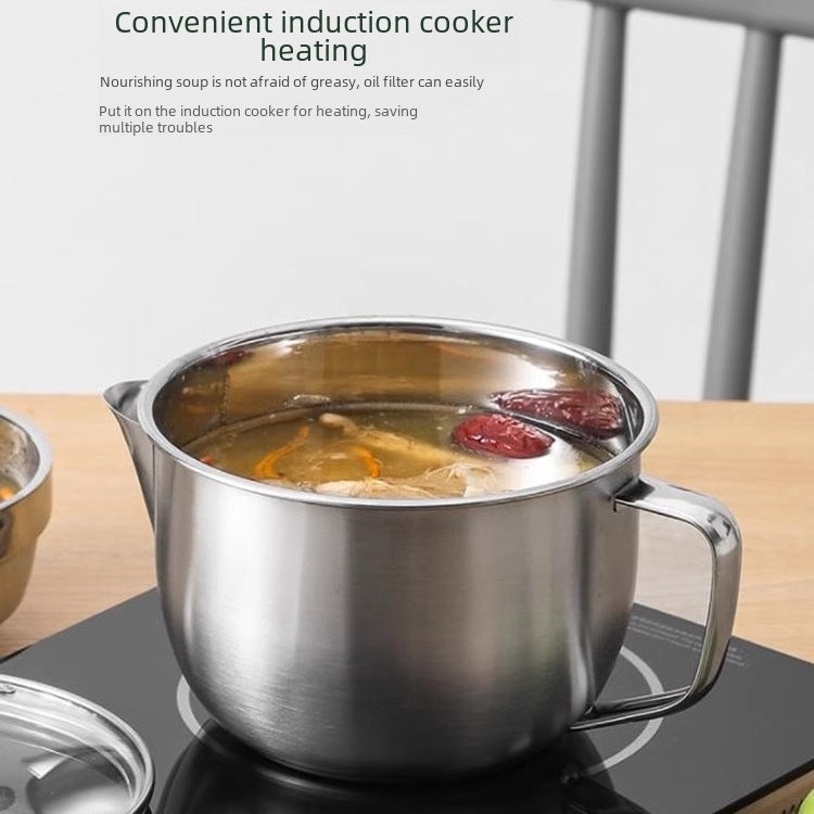 304 Stainless Steel Household Oil Filter Cup Soup Oil Separation Cup Yuezi Oil Separator Soup Pot Skimming Oil Filter Kitchen([without cover] 304 oil separator) - Image 5