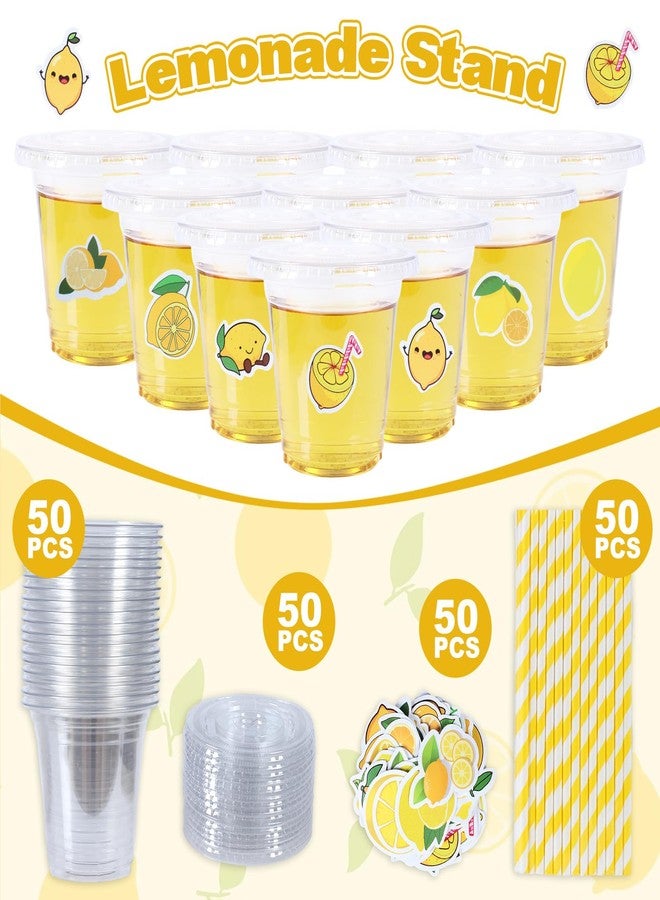 DASHUAIGE Lemonade Stand Supplies Set, 50 Pcs Lemonade Cups with Lids and Straws, 2 Pcs Kids Lemon Aprons with 2 Chef Hats, Wooden Blackboard with Chalks Banners Tablecloth Stickers for Summer Lemon Party Decor - Image 4