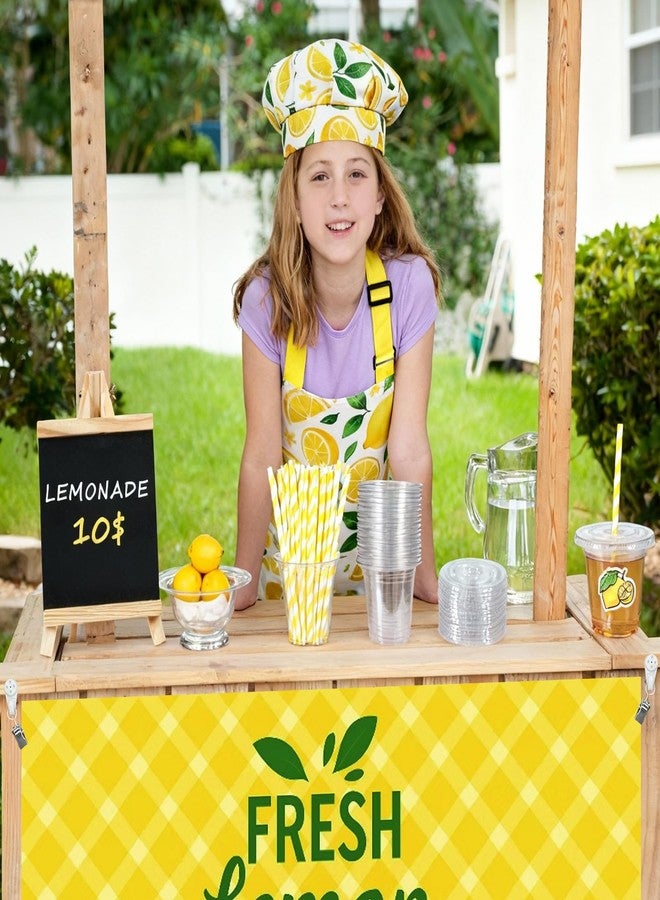 DASHUAIGE Lemonade Stand Supplies Set, 50 Pcs Lemonade Cups with Lids and Straws, 2 Pcs Kids Lemon Aprons with 2 Chef Hats, Wooden Blackboard with Chalks Banners Tablecloth Stickers for Summer Lemon Party Decor - Image 5