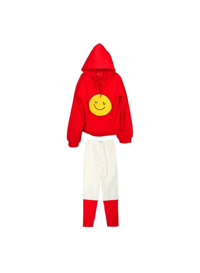 ايكو AIKO - Kids Red Sweat Top and White Leggings Long Two Piece Set