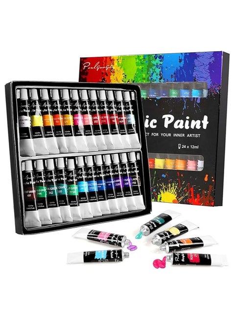 Paul Gra Gan Acrylic Paint set, 24x12ml Tubes Artist Quality oil Acrylic paints water color Non Toxic vibrant colors, Oil paint suitable for beginners & professionals painting on Canvas, wood, clay (Color-24)