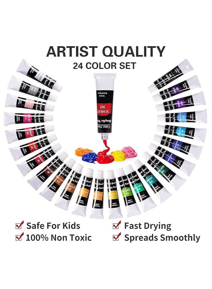 S2C Paul Gra Gan Acrylic Paint set, 24x12ml Tubes Artist Quality oil Acrylic paints water color Non Toxic vibrant colors, Oil paint suitable for beginners & professionals painting on Canvas, wood, clay (Color-24) - Image 2