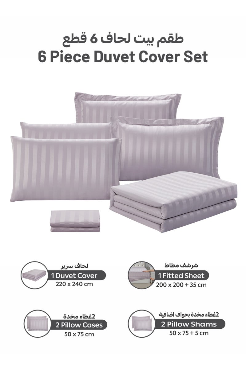 Donetella Striped Duvet Cover Set King Size Fits 200x200cm - 6-Pcs Bed Set, Microfiber Fabric - 1 Duvet Cover, 1 Fitted Sheet, 2 Pillow Sham, 2 Pillowcase (Filler Not Included) - Image 3